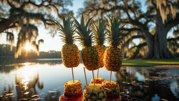 Pineapple Skewers by the Lake at Sunset for Refreshment photo