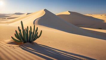 Desert Landscape with Cactus and Sand Dunes Under a Clear Sky photo