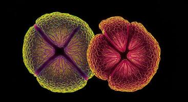 Microscopic Close-up of Two Colorful Seed Pods photo