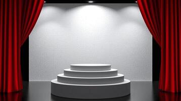 An illuminated stage with three-tiered platform. photo
