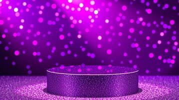 This image showcases a glittering, circular platform set against a vivid, illuminated backdrop filled with vibrant, glowing spots. photo
