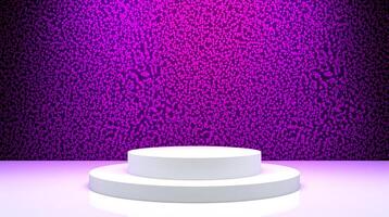 A minimalist display with a white podium illuminated by vibrant pink light. photo