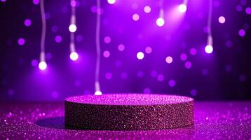 Sparkling purple platform under illuminated lights, creating a captivating sight. photo