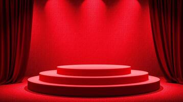 A beautifully lit red podium against a textured backdrop. photo