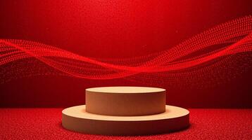A striking red podium against a vibrant background. photo