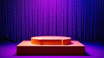 A minimalist stage setting adorned with a radiant, gradient backdrop. photo