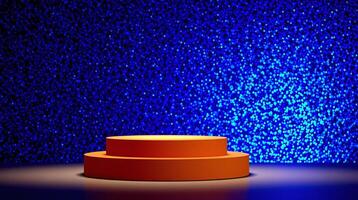 Orange podium against a sparkling blue background. photo