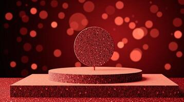 A red, textured, three-dimensional structure against a bokeh background. photo