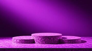 Cylindrical platform with textured surface, illuminated by soft, ambient lighting. photo