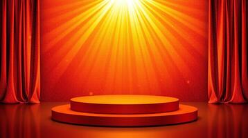 A bright spotlight illuminates an empty stage, ready for performance. photo