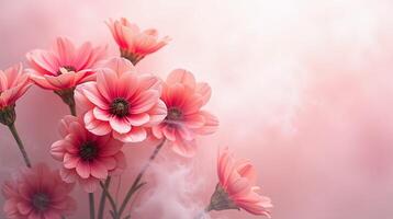 Elegant bouquet of pink flowers against a soft, pastel backdrop. photo