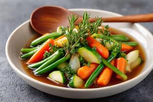 Rosemary and thyme enhancing mixed boiled vegetables photo