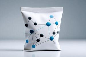 Network concept printed on white doypack pouch representing global communication photo