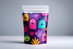 Doypack bag featuring colorful halloween ghosts and aliens pattern photo
