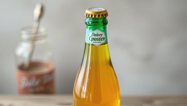 a bottle of sparkling cider with a pop top lid. photo