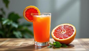 a glass of freshly squeezed grapefruit juice. photo