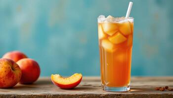 a frosted glass of peach iced tea. photo