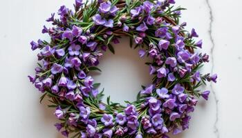 a wreath made of dried lavender and rosemary. photo