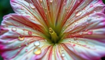 a close up of raindrops on vibrant geranium petals. photo