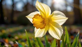 a daffodil blooming in early morning light. photo