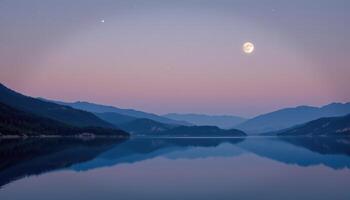 a calm lake reflecting the stars under a full moon. photo