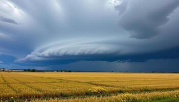 a dramatic thunderstorm over a flat plain. photo