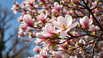 a magnolia tree in full bloom during spring. photo