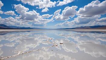 a salt flat reflecting the sky like a mirror. photo