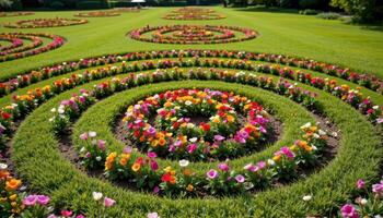 a flower field with concentric planting circles. photo