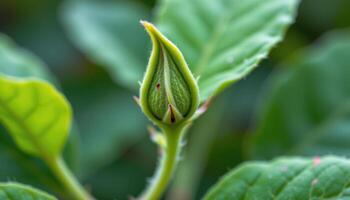 a close up of new leaves unfurling from a bud. photo