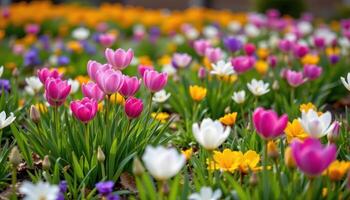 a spring field blooming with mixed bulbs. photo