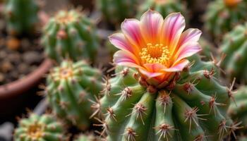 a close up of a flowering cactus in bloom. photo