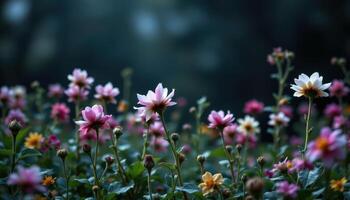 a dark moody scene with wilted flowers. photo