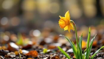 a bright orange daffodil standing alone. photo