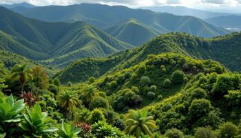 jungle terrain rising in rolling green waves. photo