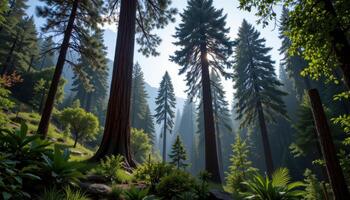 old growth trees towering above dense underbrush. photo