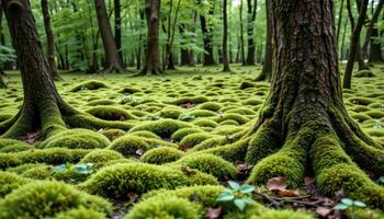 a carpet of moss beneath tree canopies. photo