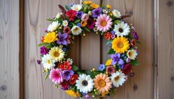a wreath made entirely from wildflowers. photo