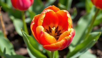 a close up of a tulip opening. photo