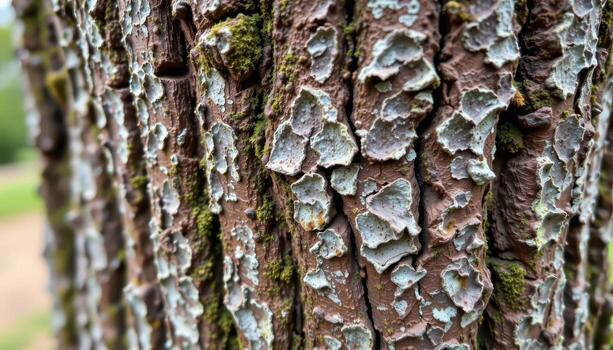 tree bark textured with lichen and moss. photo