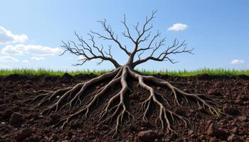a network of tree roots above ground. photo