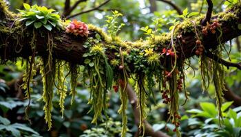 hanging moss and epiphytes draping from high branches. photo