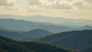 a distant view of rolling jungle covered hills. photo