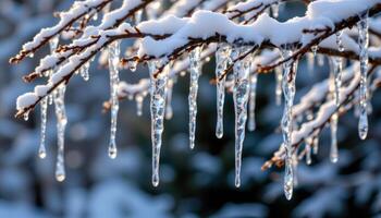 icicles hanging like crystal chandeliers from branches. photo