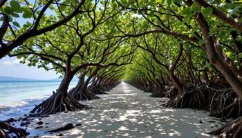 a canopy tunnel formed by arching mangrove branches. photo