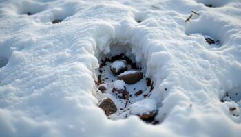 a thick carpet of snow softening tree roots and rocks. photo