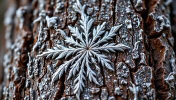 frost outlining intricate patterns on bark. photo
