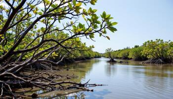 mangrove branches arching over quiet tidal pools. photo