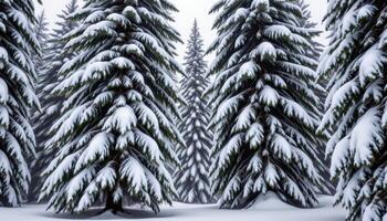 tall pine trees covered with thick layers of snow. photo