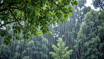 rain falling softly on a forest canopy. photo
